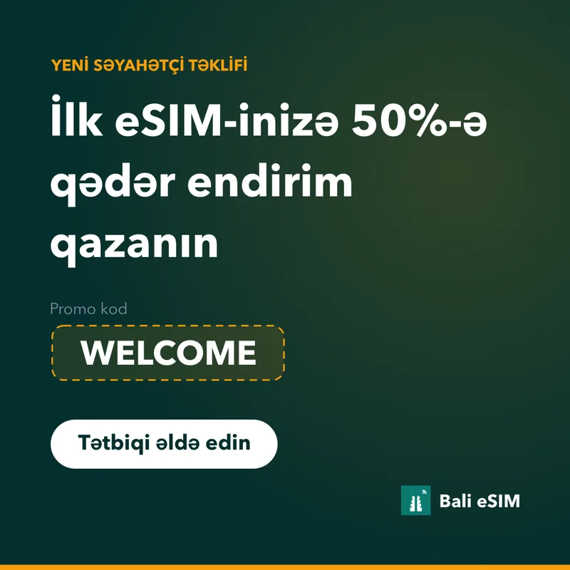 Bali eSIM promo kodu — WELCOME ilə 15% endirim