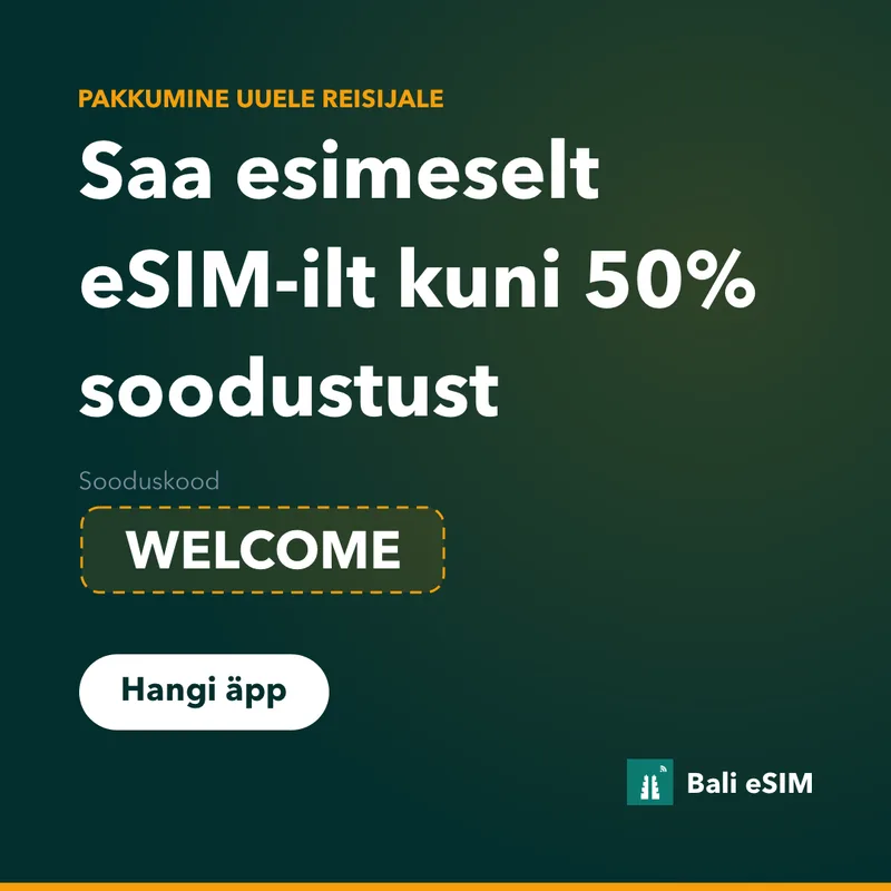 Bali eSIM promokood — 15% soodustust koodiga WELCOME