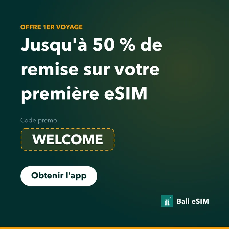 Code promo Bali eSIM — 15 % de remise avec WELCOME