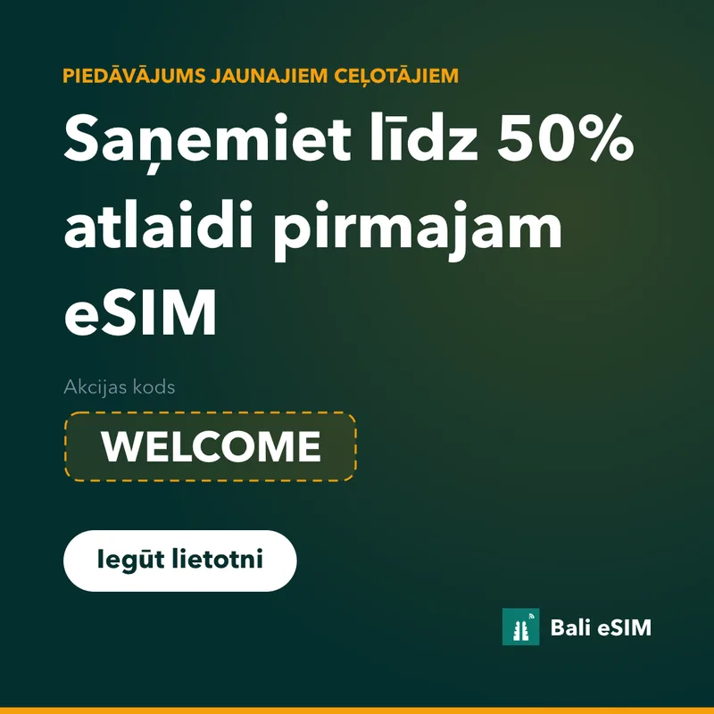 Bali eSIM promo kods — 15% atlaide ar WELCOME