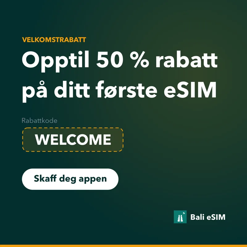 Bali eSIM rabattkode — 15 % rabatt med WELCOME