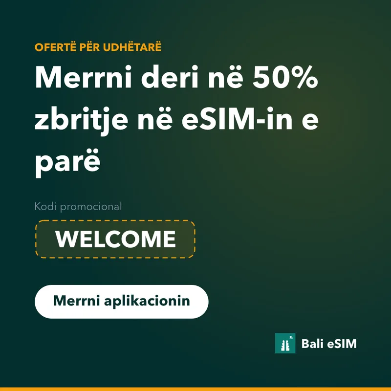 Kodi promocional Bali eSIM — 15% ulje me WELCOME