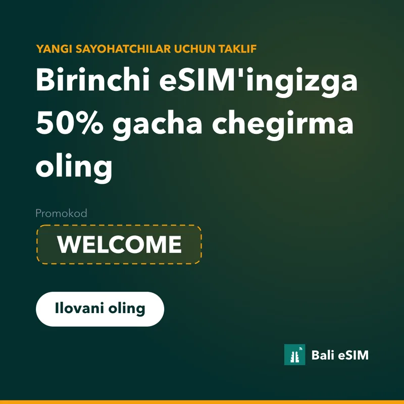 Bali eSIM promokodi — WELCOME bilan 15% chegirma